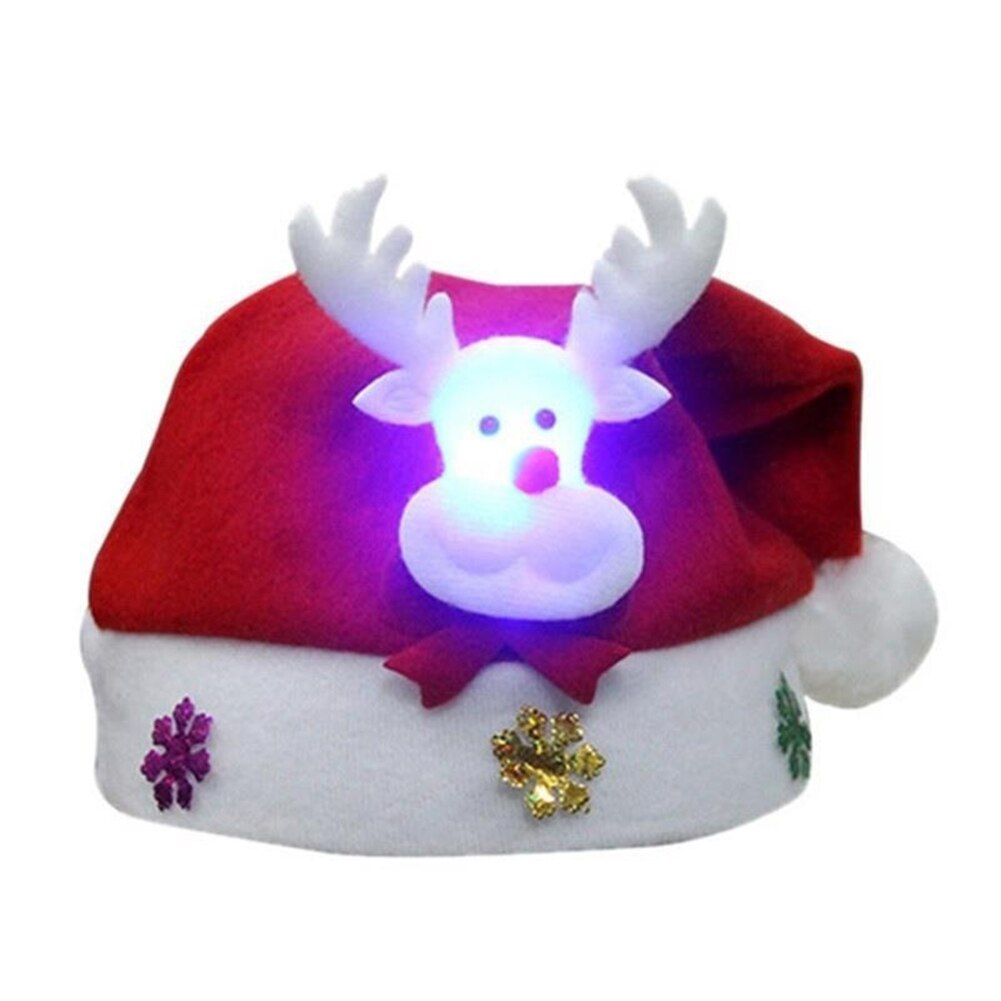 Navidad LED Gorro con luz de dibujos animados Santa Claus/ALCE/muñeco de nieve gorra de Navidad para adultos niños JS23: Kids  Deer