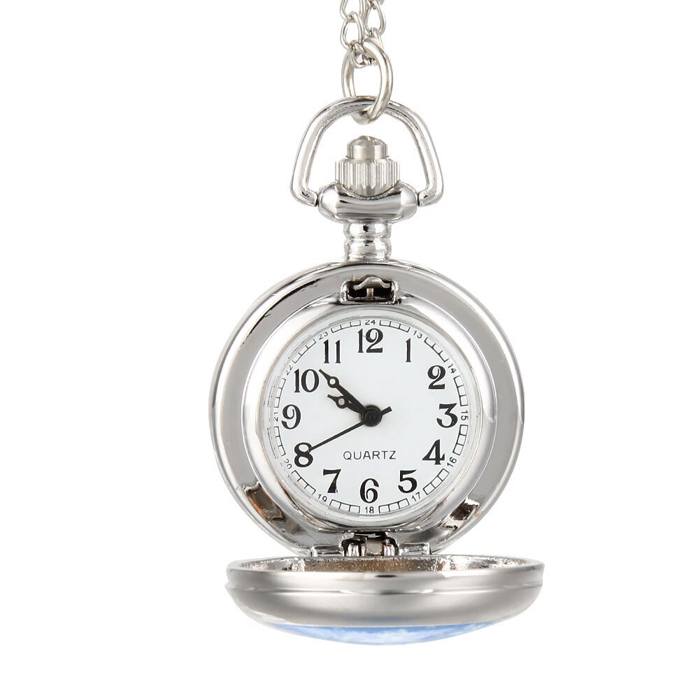 Vintage dames zakhorloge met legering, blauwe bloemenpatroon, damestrui, ketting, hanger, klok, tt@ 8