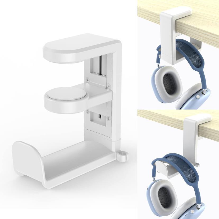 Kopfhörerständer unter dem Schreibtisch 360° ° Rotierende Clip-an unterstützt Kopfhörer Anzeige Gestell Spielen Headset Aufhänger Haken Organizer (kein Locher): Schnee