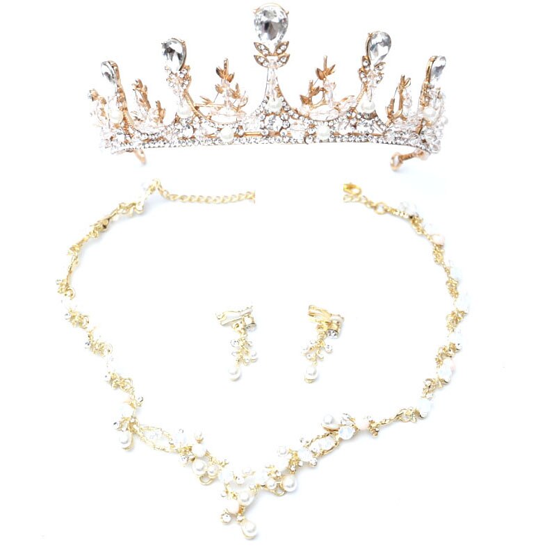 Koreanische Gold Ohrringe Halsketten Tiara schmuck einstellen Braut Zubehör Hochzeit Schmuck