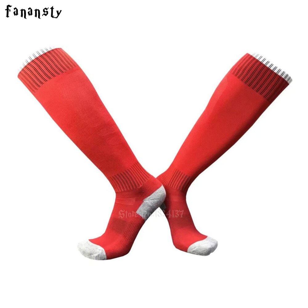 Calcetines de fútbol para hombre y mujer, medias deportivas baratas, transpirables hasta la rodilla, de algodón, para correr, blanco y rojo