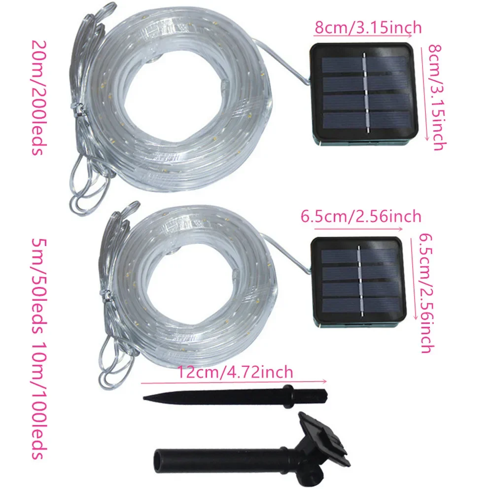 Luces de cuerda LED solares, cadena de luces de tubo de hadas, lámparas de césped impermeables para exteriores, 8 modos para el hogar, jardín, Patio, decoración de boda