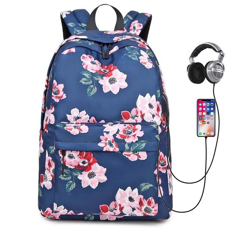 Tieners School Rugzak Set Meisjes Vrouwen Schooltassen Lichtgewicht Waterdichte Nylon Reizen Bloemen Kids Bookbags Casual Dagrugzak: S968 blue 1 piece