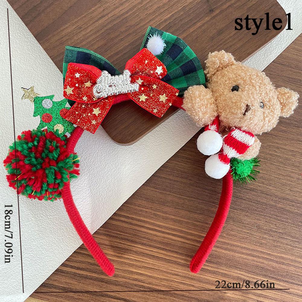 Opaska świąteczna z kokardkami w kształcie misia, opaska do włosów na Boże Narodzenie 2025, pluszowa opaska z kreskówkowym zwierzęciem, prezenty na Nowy Rok dla dziewczynek: SZARY