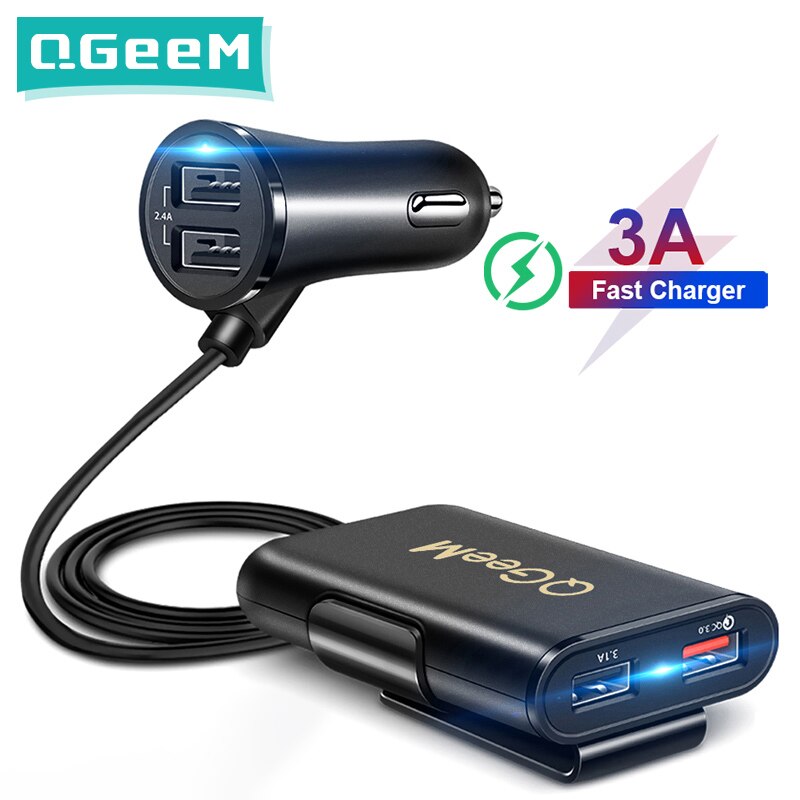 Qgeem 4 Usb Qc 3.0 Autolader Quick Charge 3.0 Telefoon Auto Snelle Front Back Charger Adapter Auto Draagbare Oplader plug Voor Iphone