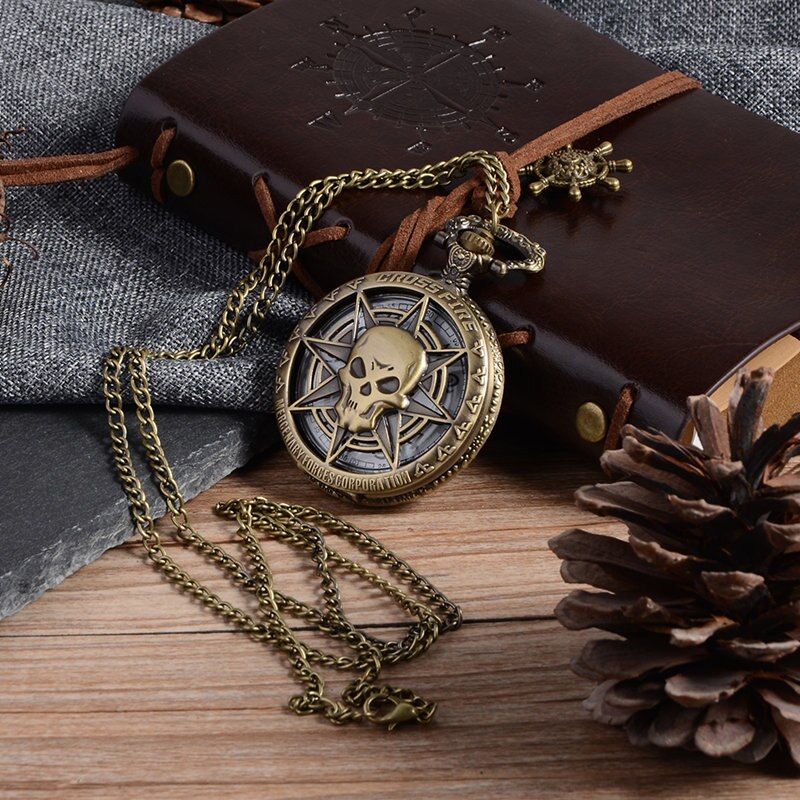 Vintage Brons Quartz Zakhorloge Holle Schedel Met Ketting Voor Mannen Vrouwen Hanger Ketting