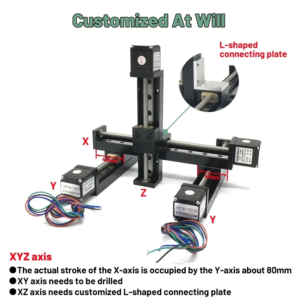 Motorized Slide Table T-type Linear Guide Rail Stage Mini Sliding Table Motor Drive Kit Electric Linear Module Z Axis 50-300mm
