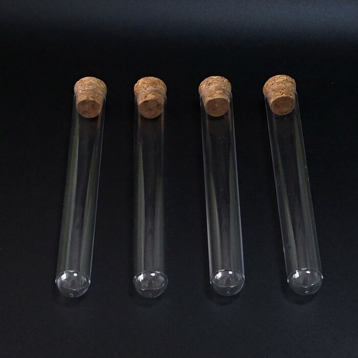 20pcs/lot 20x150mm rigid plastic test tube with cork Stopper round bottom container for school laboratory