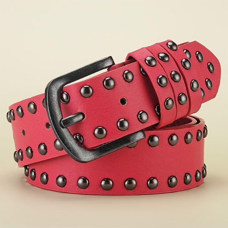 Cinto masculino retro feito antigo liga agulha fivela cinto circular rebite cinto feminino punk hip hop estilo rock jeans cinto barato: Vermelho