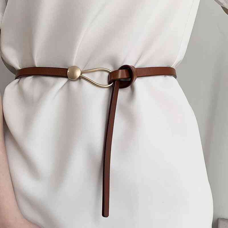 Moda cienki pasek złota klamra PU skórzane pasy dla kobiet elegancki płaszcz pas zwykły damski czarne paski