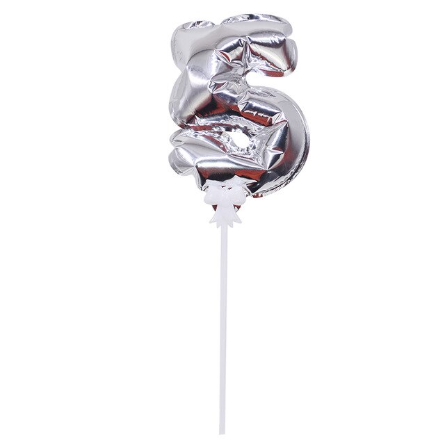 1Pcs Gelukkige Verjaardag Folie Aantal Ballon Cake Topper Kids Verjaardag Bruiloft Cake Decor Automatische Opblaasbare Ballon: silvery 5