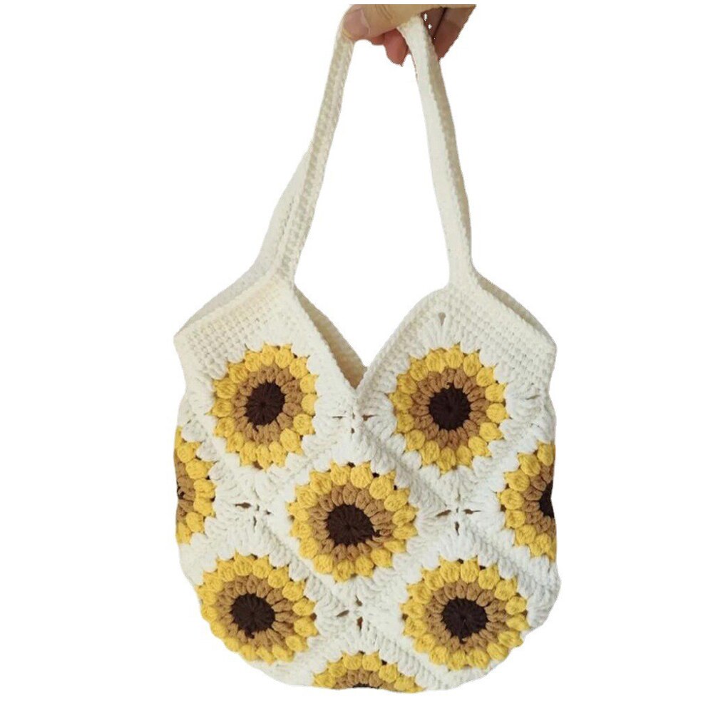 TPRPYN – Kit de Crochet de sac de tournesol avec fil, sac à bandoulière carré de grand-mère, bricolage fait à la main, sac à main patchwork