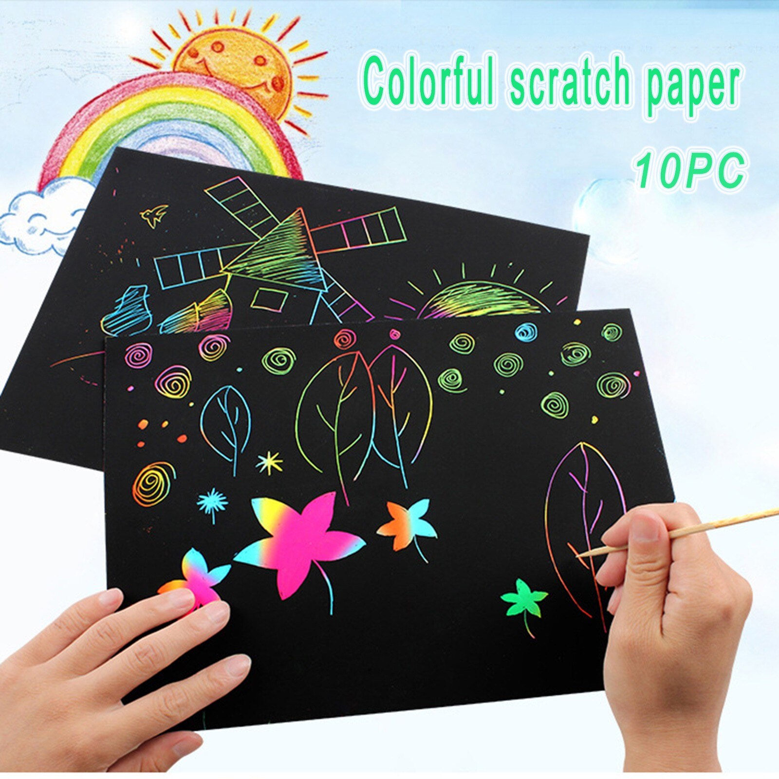 10 Stuks Scratch Art Papier Mode Kleurrijke Kladpapier Studie Accessoires Art Set, Lakens Magic Scratch Art Zwarte Kras