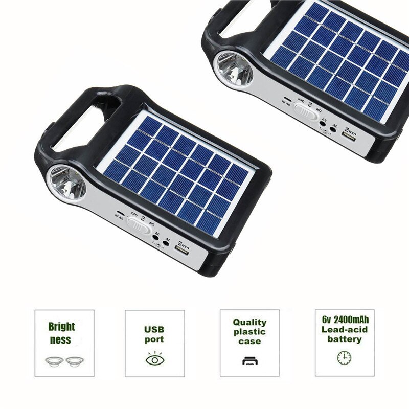 6V Solar Panel Power USB Charger Storage Generator Home System Kit Rechargeable 9W 2400mAh Portable ABS Solar Generator System