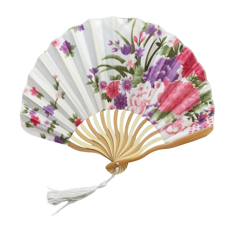Bamboo Flower Printed Japanese Style Foldable Hand Held Fan Decor: W