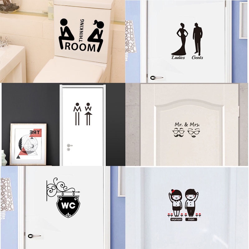 Wctoilet indgangsskilt dør klistermærker til offentligt sted hjem dekoration mønster vægoverføringsbilleder diy sjov vinyl vægmaleri kunst