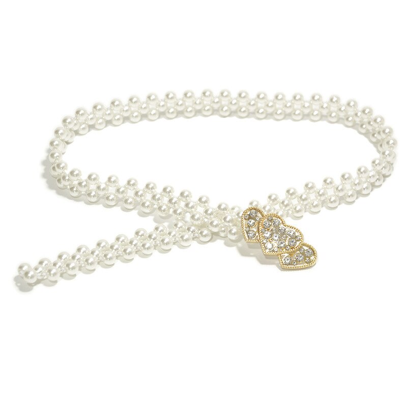Guldstrækbart hjertebælte kvinder blankt elastisk perlebæltekjole rhinestones juveleret kæde metal linning