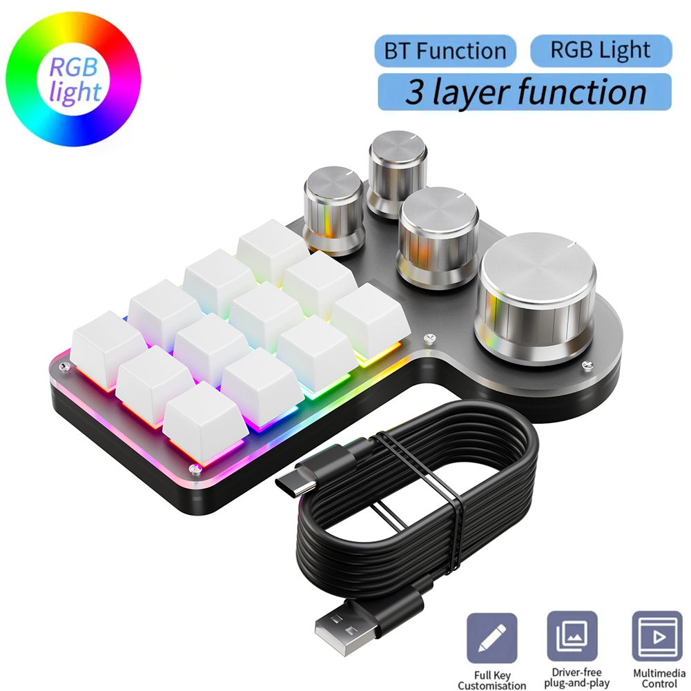 Wireless Bluetooth Programming Macro Custom Knob BT Keyboard RGB 12 Key Swap Shortcut Key Button Mechanical Gaming Keypad: Natural
