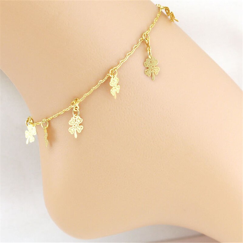 Anklets Gold Color Fortunate Four Leaf Clover Pendant Chain Anklet For Women Anklet/Girl Christmas: Four Leaf Clover-C