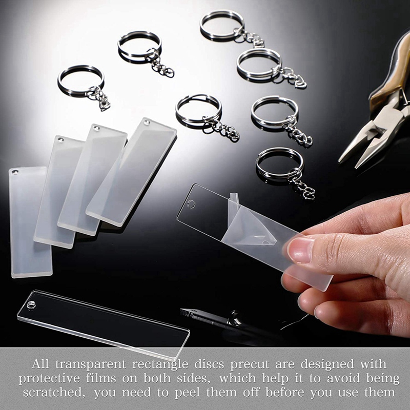 120 Pieces Rectangle Acrylic Key Chain Blank Transparent Acrylic KeyChain Blank