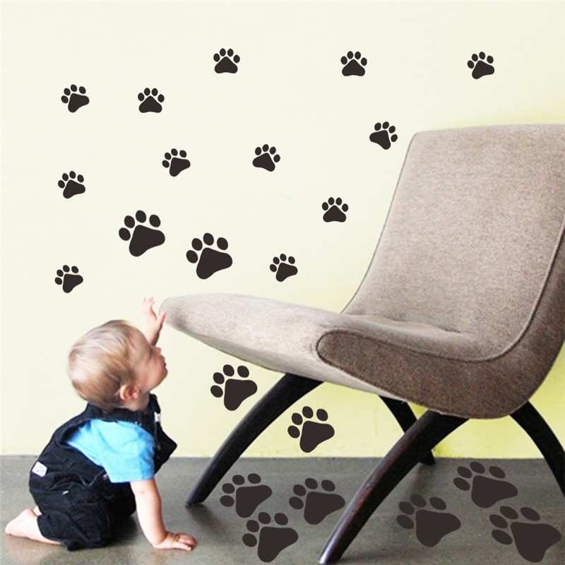 Pegatinas de pared bonitas con huellas de perro, decoración del hogar para habitaciones de niños, calcomanías de papel tapiz, adhesivo de PVC, Adhesivo de pared