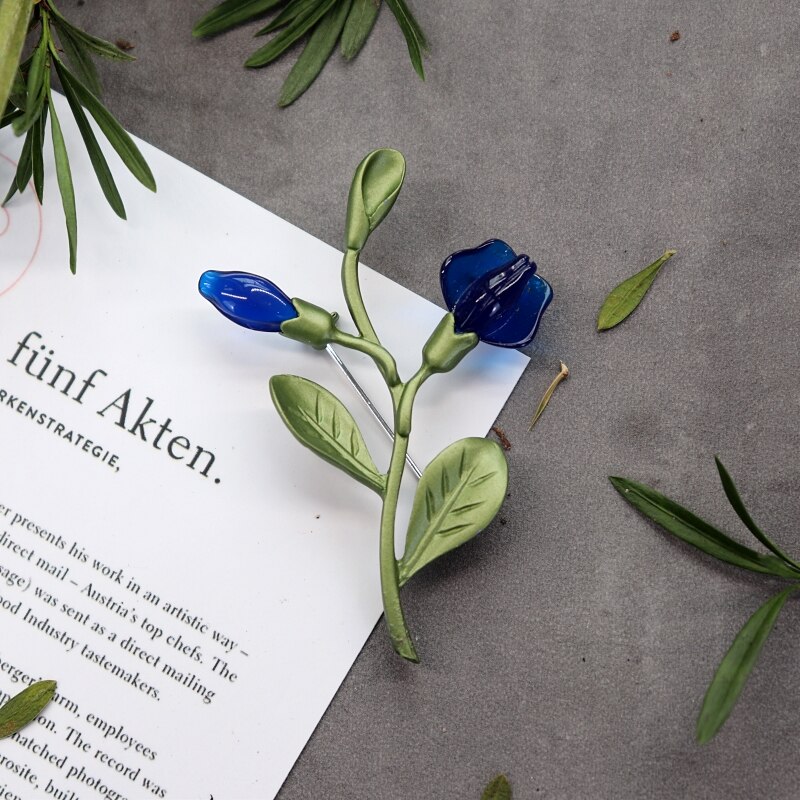 HUANZHI Vintage émail vert couleur plante perles broche arbre Lotus feuille myrtille fleur bambou broche pour femmes bijoux: 9