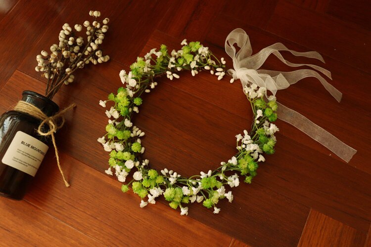 Couronne de gypsophile blanche accessoires de tête de mariée: green