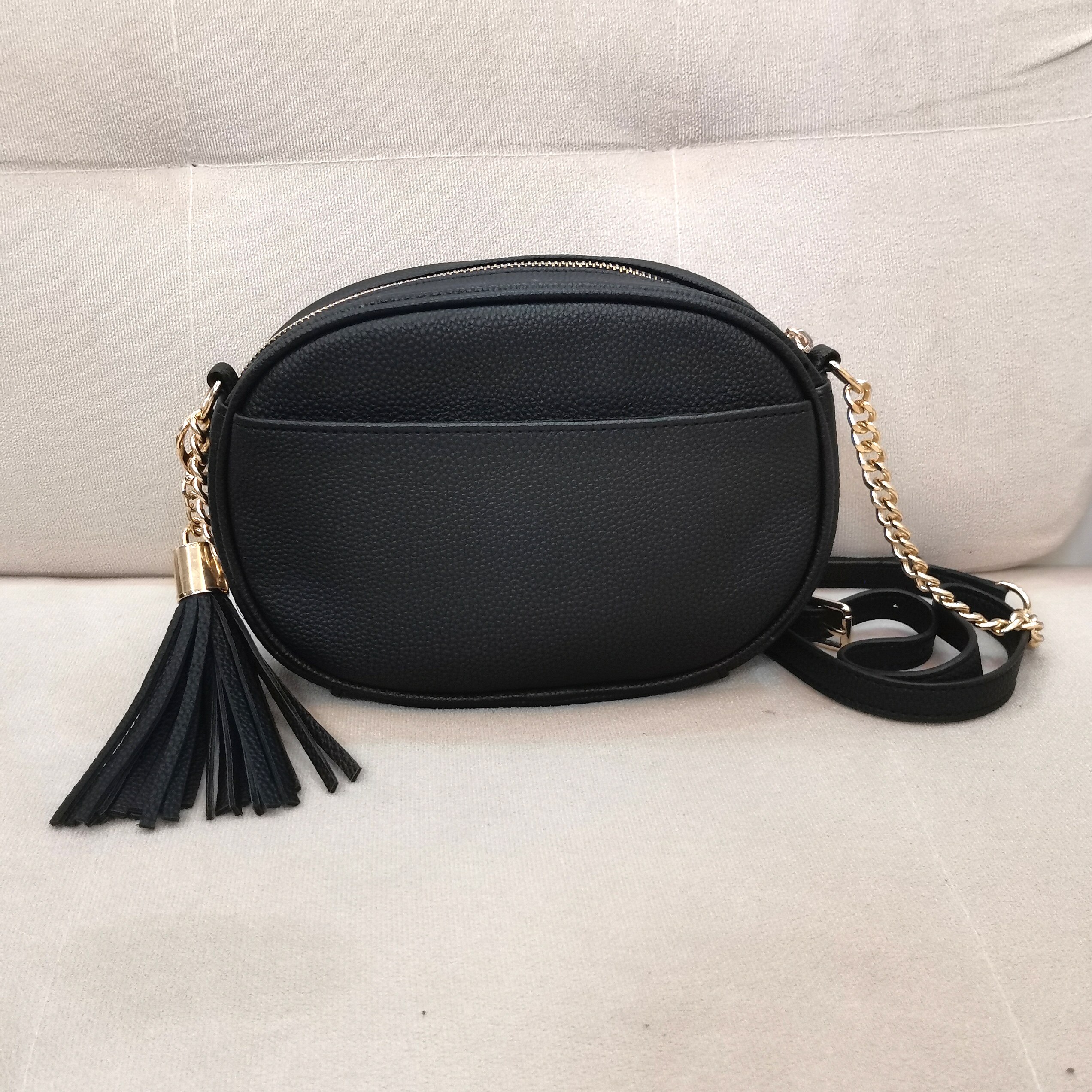 HEIßER Neue Damen Tasche Litschi aufbringen PU Leder Quaste Tasche Einfache Und Modische Runde Schulter Bote Tasche Umhängetasche Bolsa: schwarz