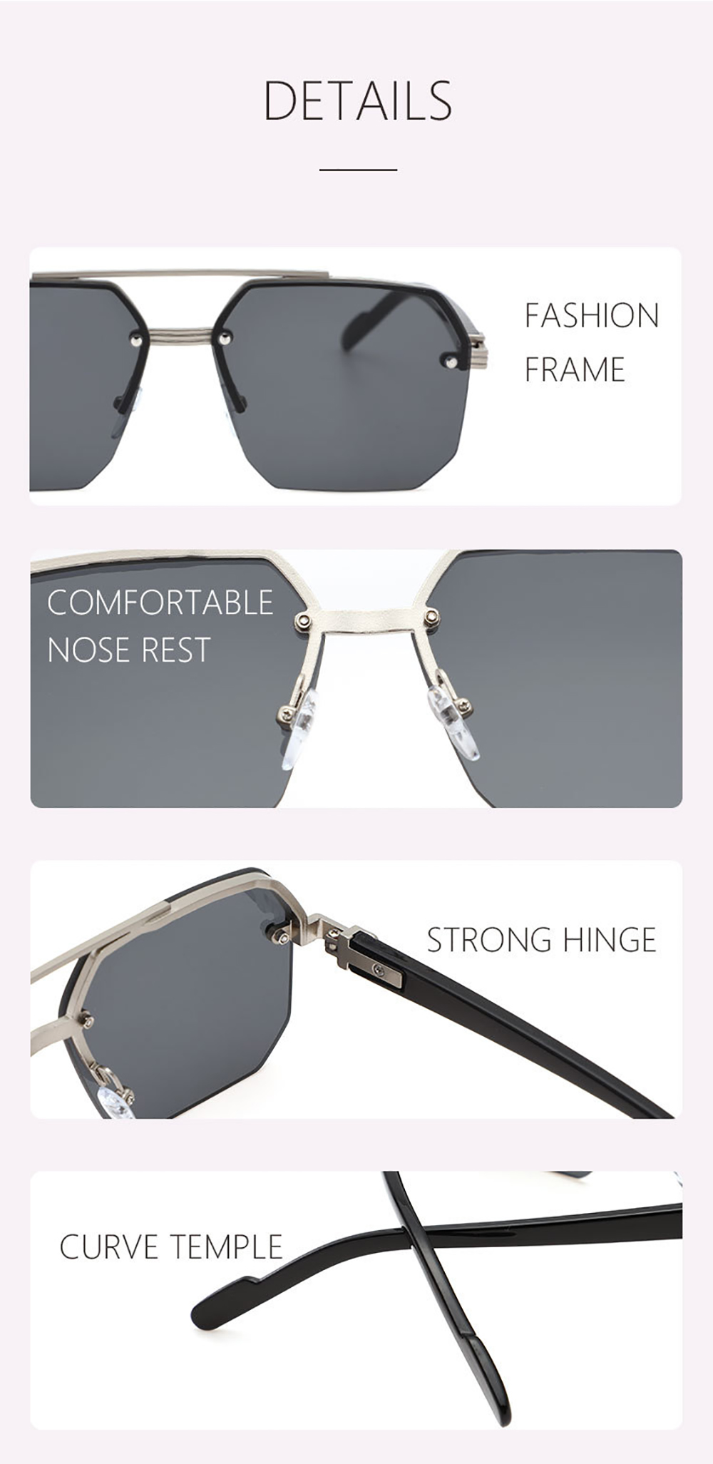 Herren Polarisierte Sonnenbrille aus Aluminium-Magnesium-Legierung, Punk-Sonnenbrille, Doppelbalken, Quadratische Sonnenbrille, UV400 Anglerbrille