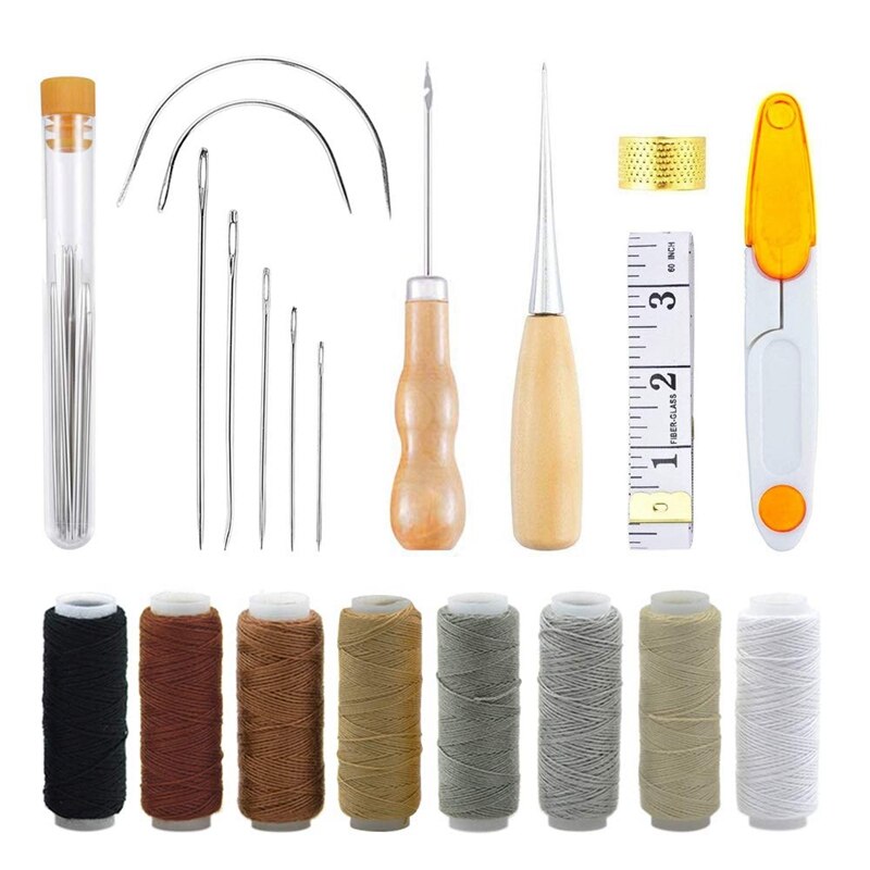 Bekleding Reparatie Kit 29-Pack, lederen Craft Tool Kit Leather Hand Naaien Naalden Canvas Draad En Naalden Meetlint Grote-E: Default Title