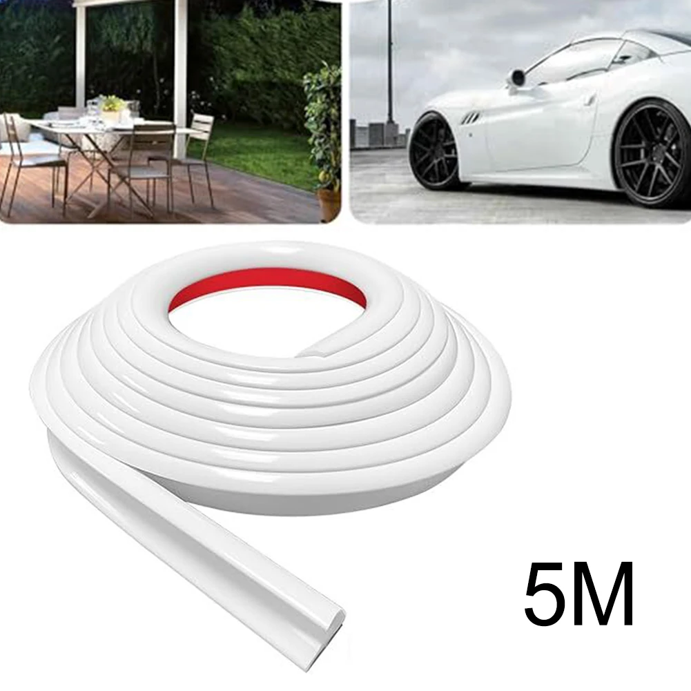 RV Rain Gutter White Roll Sealing Strip 5M 1/2" Height Drip Rail PVC Rain Strip Roof J Shape Rain Gutter Automobiles Accessorie: Default Title
