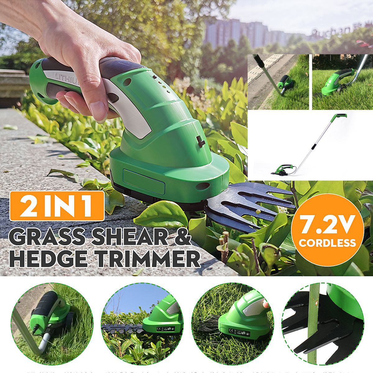 7.2V 2 In 1 Electric Trimmer Lithium-ion Cordless Lawn Mower Garden Tools Hedge Trimmer Rechargeable Lawn Trimmers for Garden Gr