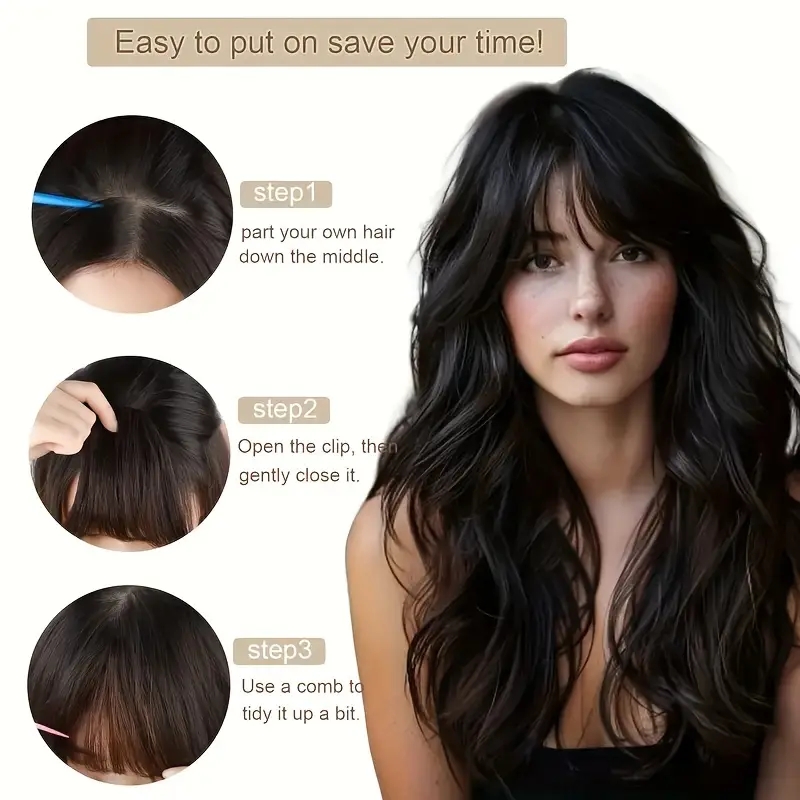 Clip In Bangs for Women Synthetic Straight Hairpiece with Sideburns Versatile Air Fringe Accessory