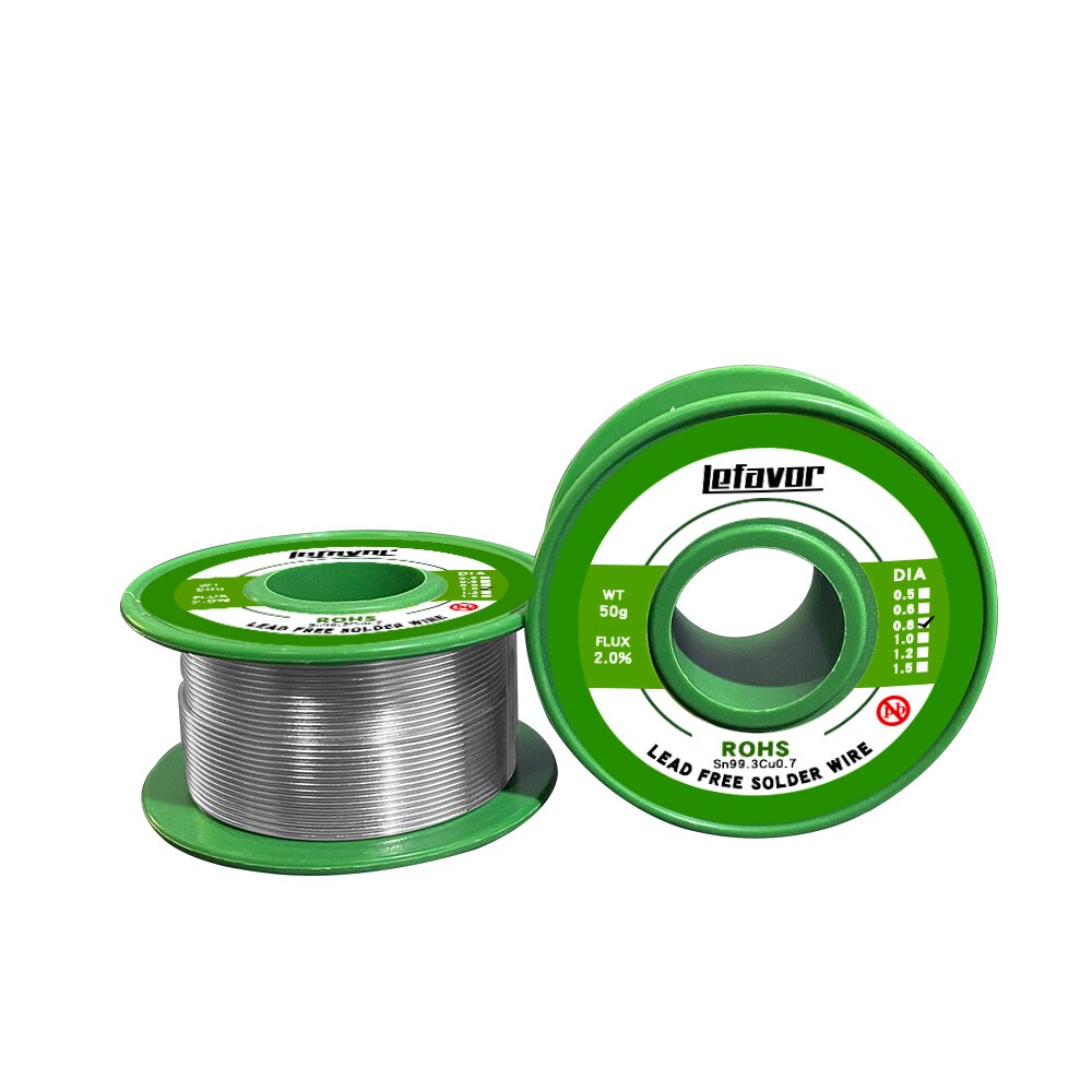 Alambre de soldadura sin plomo, 0,8mm/1,0mm, 50g, hilo de estaño para soldadura, rollo de Protección Ambiental, herramientas de soldadura Sn99.3Cu0.7
