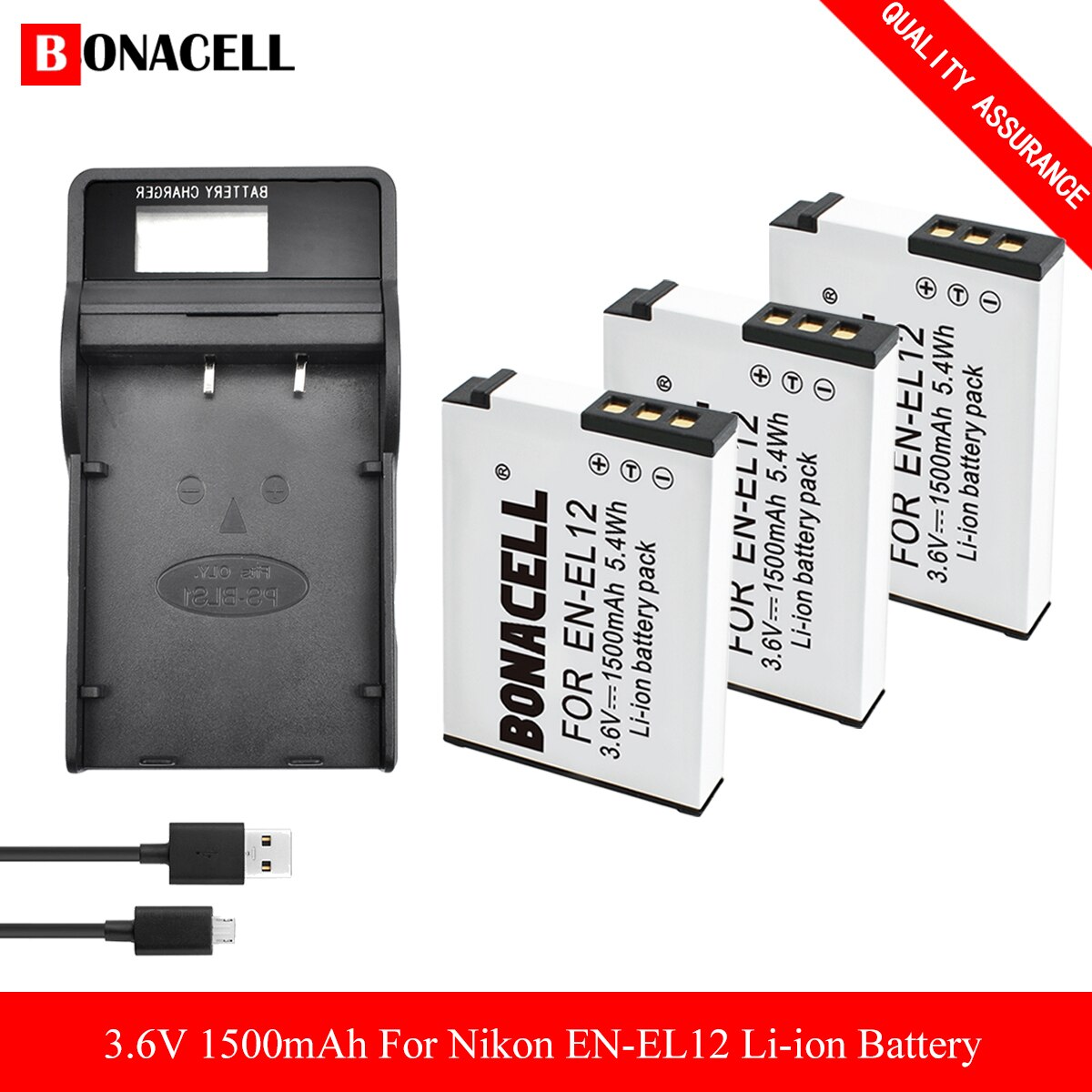EN-EL12 Battery&Charger For Nikon Coolpix A1000, B600 Coolpix AW130 A900 W300 S1200pj S9900 S9500 S9300 S9200 S8200 S6300 S6200: 3X Battery-Charger