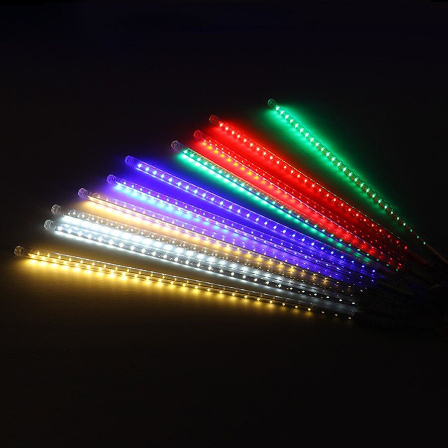 Blue Falling Rain Lights Meteor Shower Rain LED Lights 50/30CM 8 Tubes Christmas Tree Icicle String Lights For Wedding Party: Multicolor / 8PCS 50CM Tube / 110V US Plug