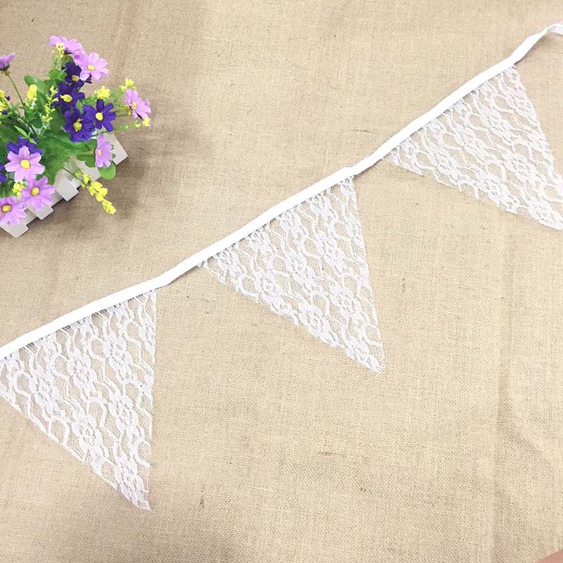 Witte kanten bloemenwimpel voor bruiloften, decoratie voor evenementen en feesten