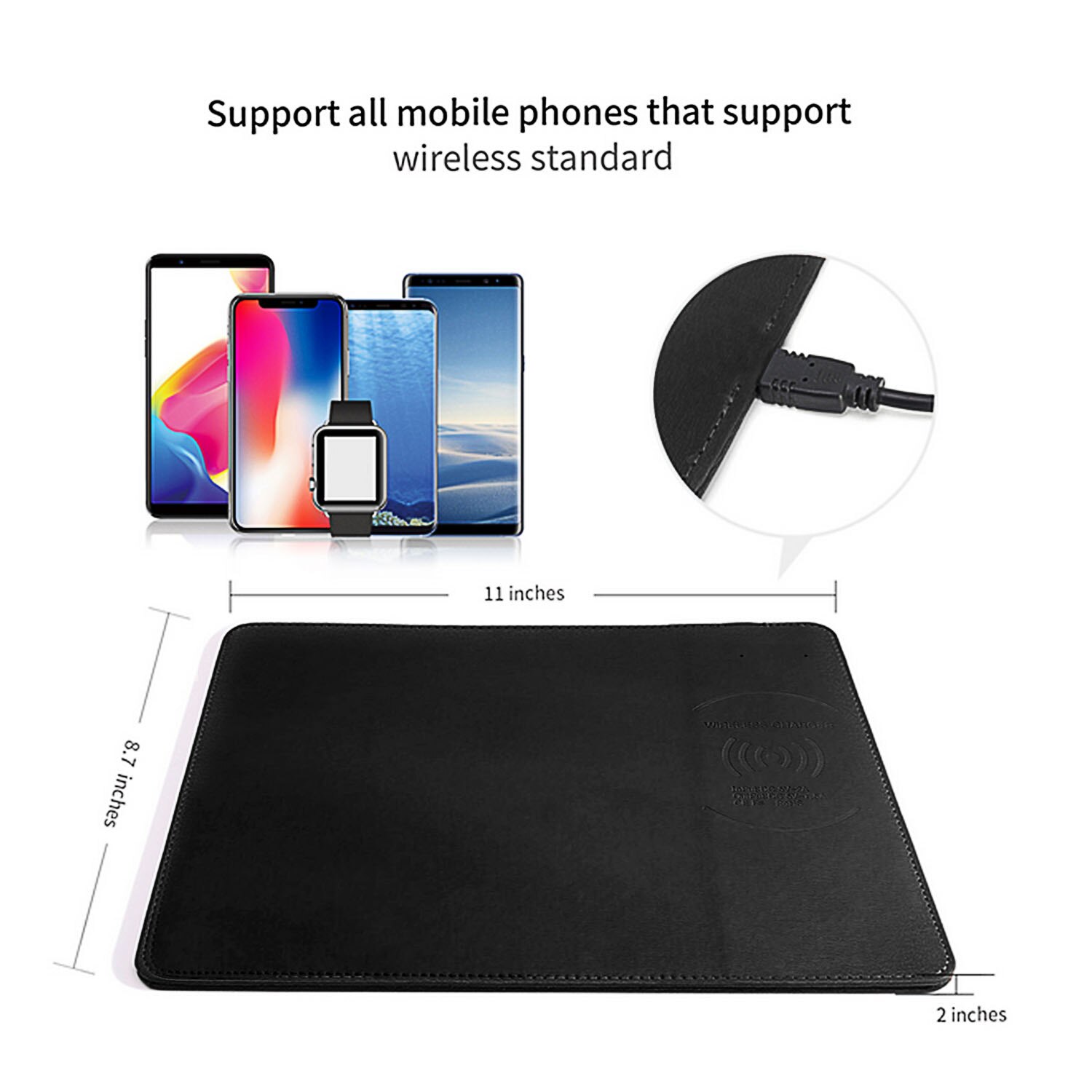 Besegad 2 In 1 5W Draadloze Oplader Mousepad Pu Mouse Pad Mat Voor Samsung Galaxy Note 10 Plus huawei Een Plus Xiaomi