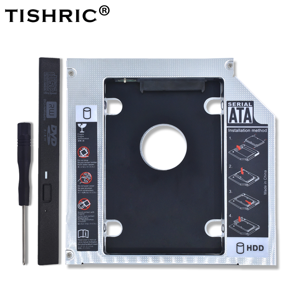 TISHRIC Aluminium Optibay 2nd HDD Caddy 12,7mm SATA 3,0 Festplatte Box Gehäuse DVD HDD Adapter 2,5 SSD 2TB Für Laptop
