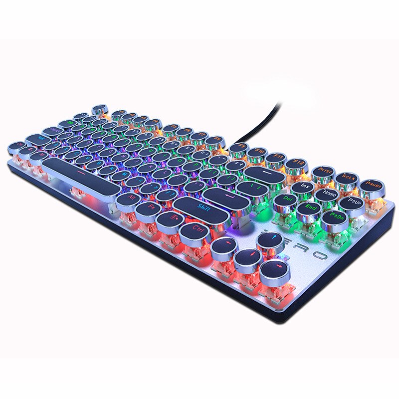 METOO-ZERO Round Keycap Gaming Mechanical Keyboard Blue Black Red Switch Anti-Ghosting USB Wired LED Backlight Keyboard for PC: 87 round key black / Blue switch