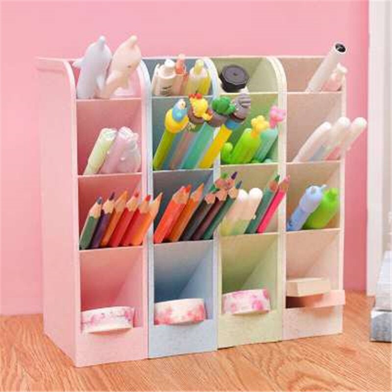 Large Capacity Desk Pen Holder Plastic Desk Organizer Pencil Makeup Storage Box Desktop Office Pen Pencil Holder Stand Case