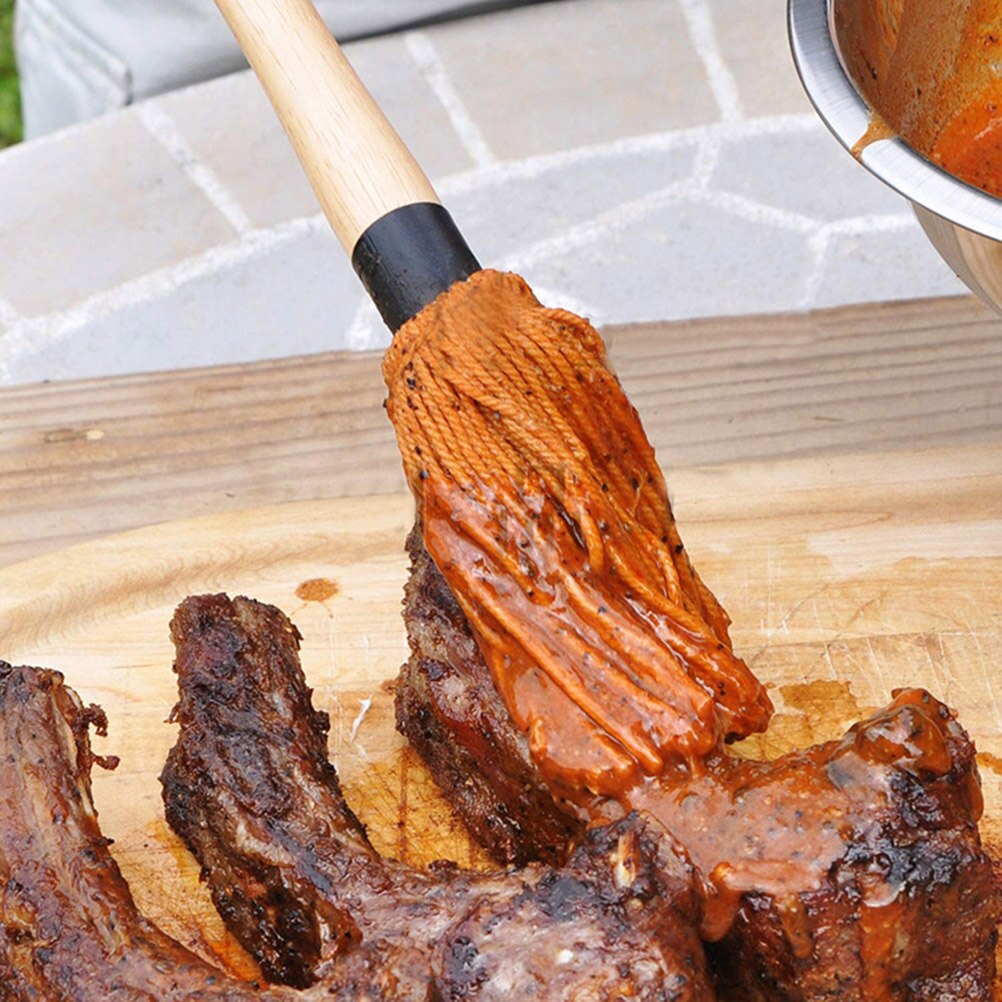 Tråckla grillmopp bomullsfiberhuvud långt hårträhandtag diskmopp för stekning grillning applicera grillsås marinad