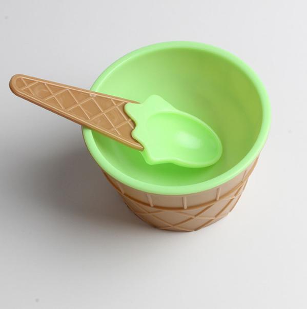 Kids Plastic Ice Cream Bowls Spoons Set Ice Cream Cup Couples Bowl Dessert Tools Kitchen Accessories