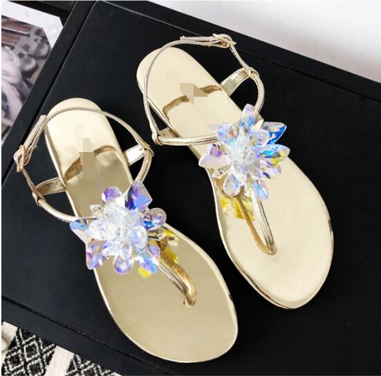 crystal Women flat sandals Rhinestone flat sandals women Summer beach flip flops sandals T strap flat crystal sandal woman beach