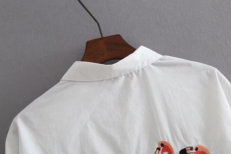 H.sa forår kvinder hvide lange bluser langærmet afslappet flamingo broderi skjorter kvinder top og bluser roupa feminina