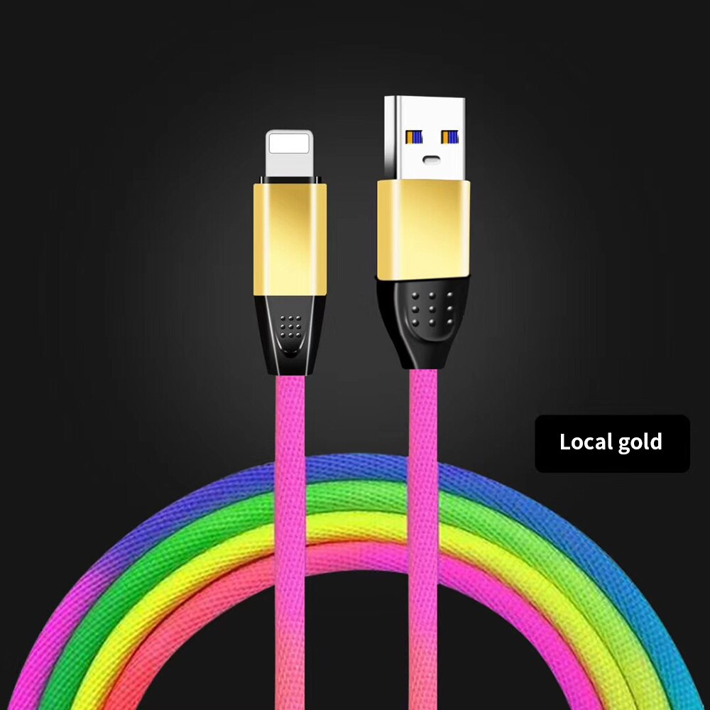 Cabo de carregamento usb original, 8 pinos para iphone 6 s 6 s 7 8 plus 5 5S se x xr xs max ipad air 1m arco-íris cabo de fio de nylon de carga rápida: Ouro / Dourado