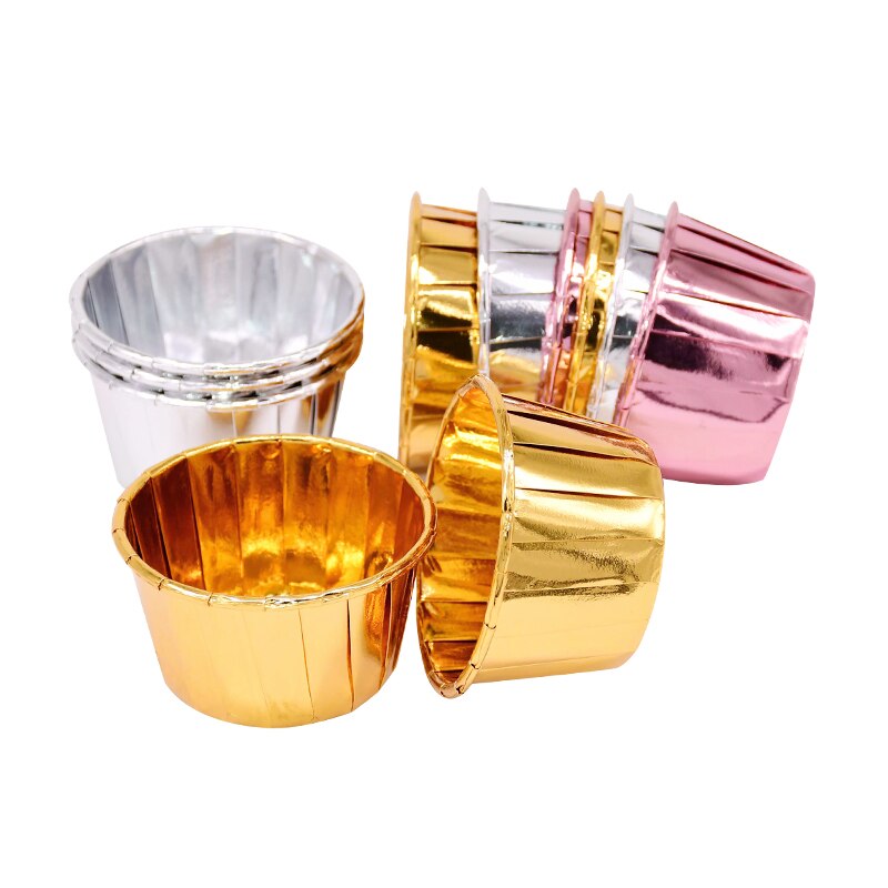 50Pcs Gold Silver Cake Paper Liner Kitchen Muffin Egg Tart Wrap Case Wedding Birthday Party Favors Cupcake Cups Baking Tools