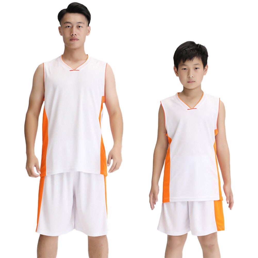 Breathable Basketball Uniforms Sport Clothing Sets for Adult Kids Training Wear Net Inwrought Printed Basketball Uniform: White / S