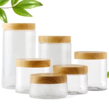 100ml/200ml/300ml/500ml Empty Clear Pet Jars Container With Plastic Imitation Wood Lid Transparent Plastic Storage Bottle