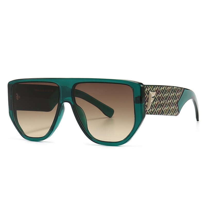 Dames zonnebrillen dames heren vintage luxe merk shield platte bovenkant ovale zonnebril voor dames  uv400: Groenbruin